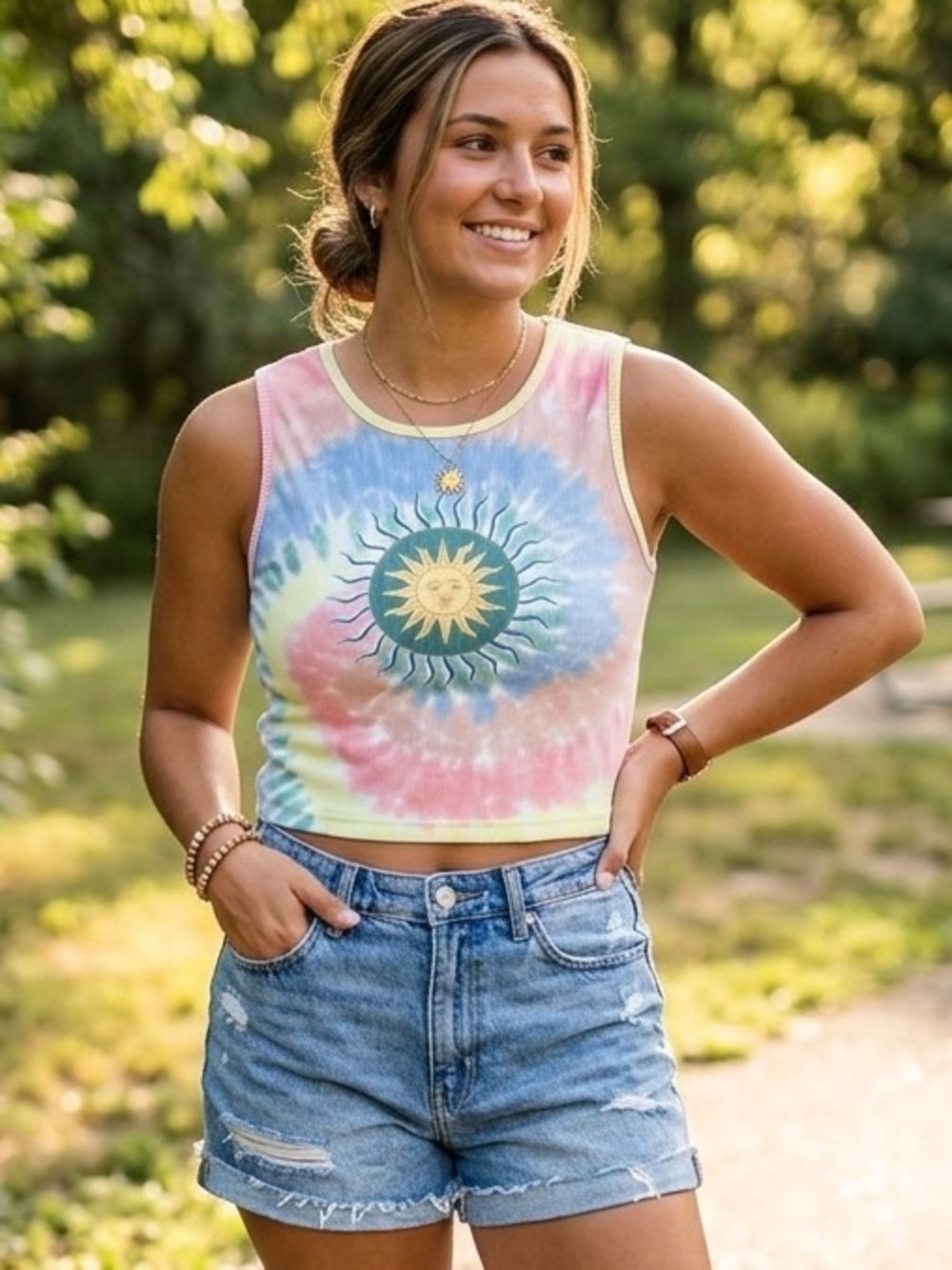 🚨SHEIN Women’s Graphic Tie Dyed Crop Tank Top XL EUC